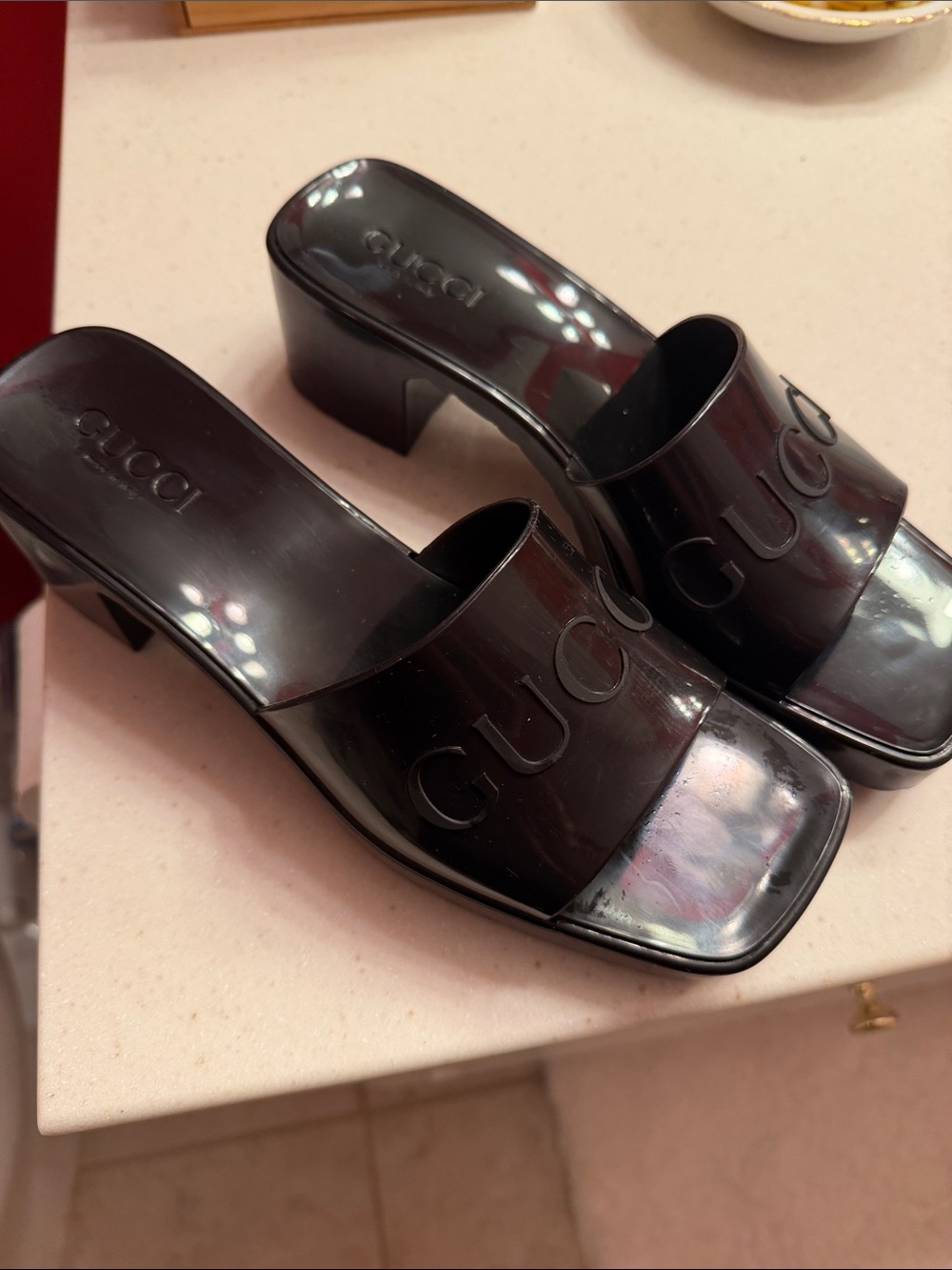 Gucci Glossy Black Logo Slide Sandals - Picture 11 of 11